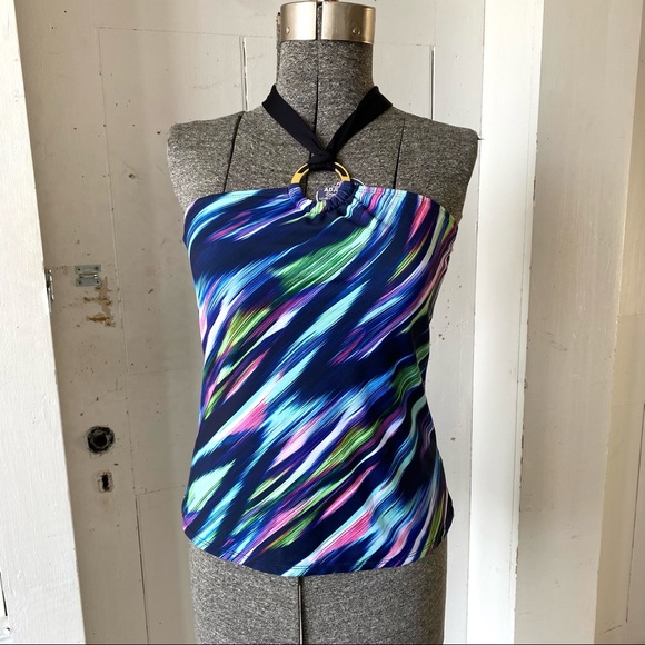 La Blanca Diagonal Stripe Ornamental Halter Tankini Suimsuit Top - Picture 1 of 11